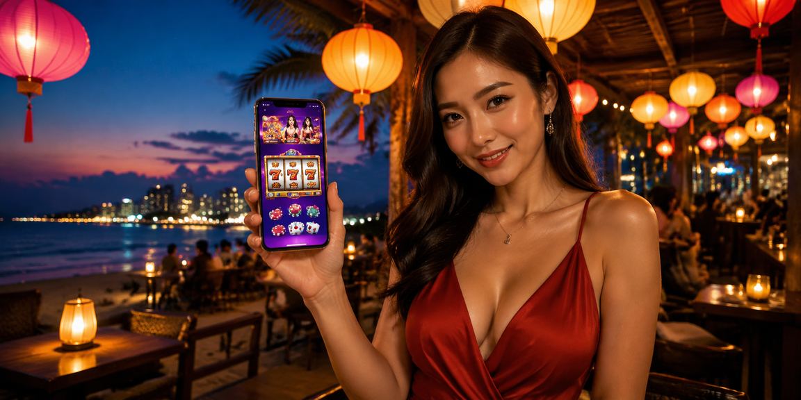 Người dùng tại chợ đêm Hội An chơi casino trực tuyến trên điện thoại di động